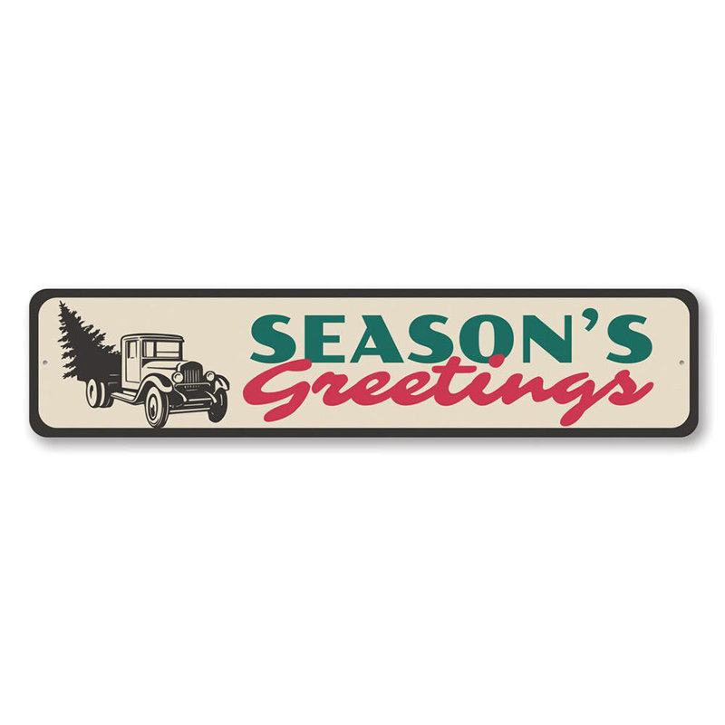 Signe d'arbre en bois Season's Greetings, H 6 po x l 24 po x P 0,06 po