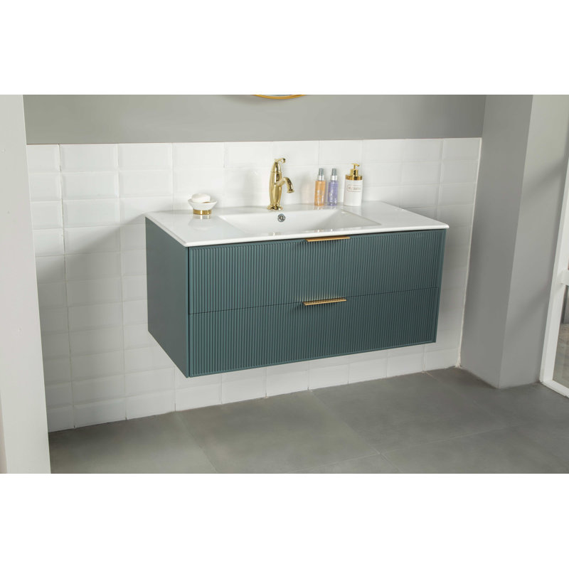 Meuble-lavabo 24 po avec lavabo en porcelaine intégré Celeste, Vert