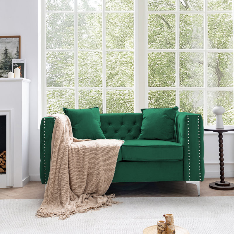 Causeuse en velours 61,8 ", mobilier de salon moderne pour appartement, vert, Vert
