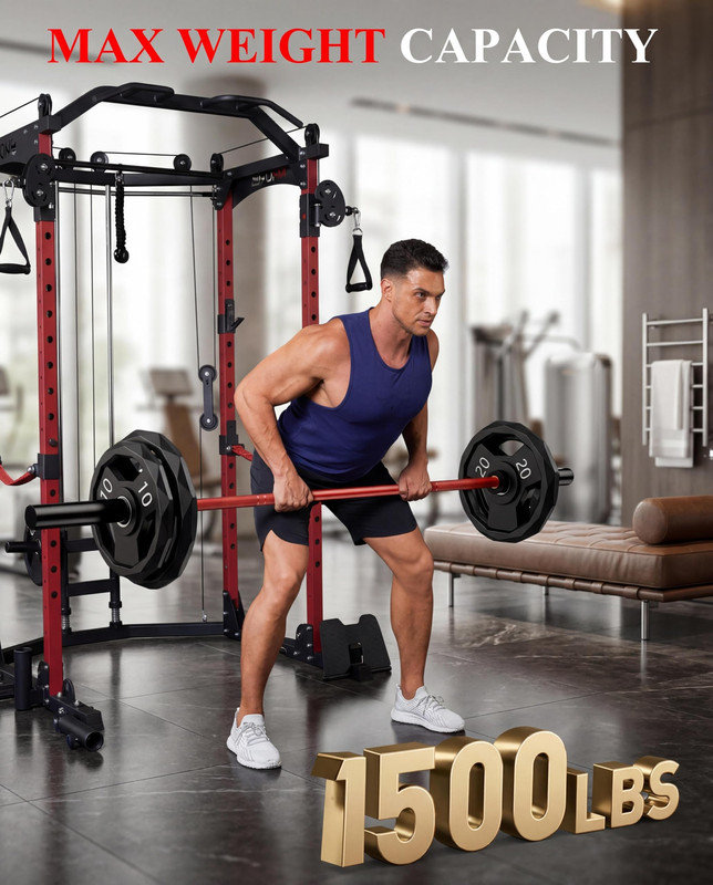 2000lbs Power Cage with Cable Crossover, All-in-One Home Gym Rack for Squat, Pulldown & Dips