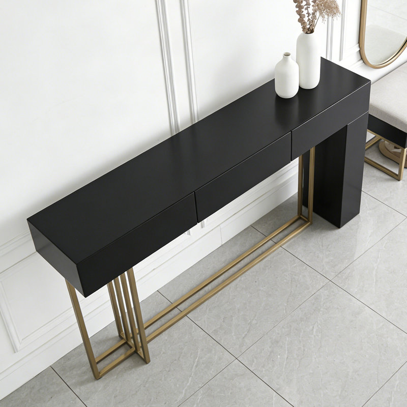 Console légère et luxueuse, H 33,5 po x l 59 po x P 15,7 po, Or/noir