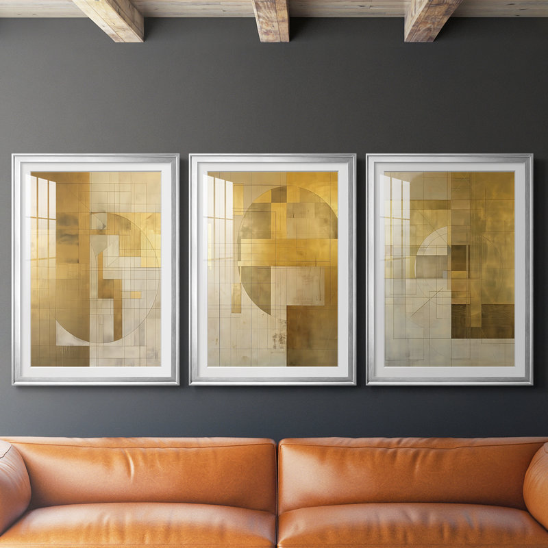 Série ABSTRACT Cxxiv - Impression encadrée sur mesure de qualité supérieure - 3 pièces, Argent argent, H 15 po x l 19 po