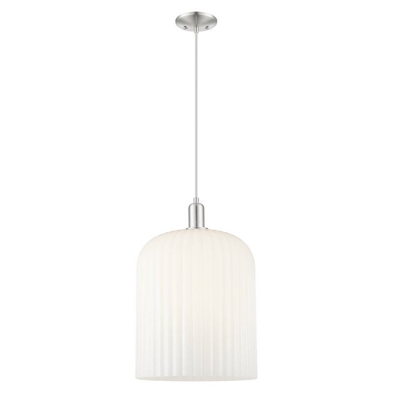 Mini luminaire suspendu suspendu 1 lumière Downtown, H 18,38 po x l 12 po x P 12 po, Blanc brillant, Nickel satiné brossé