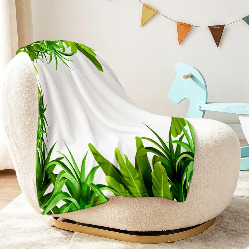 Jeté en flanelle verte molletonnée, imprimé jungle unie, Jeté 30 po x 40 po
