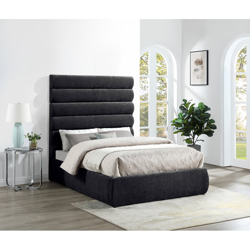 Lit en tissu Adam Chenille, Double, Tissu chenille noir