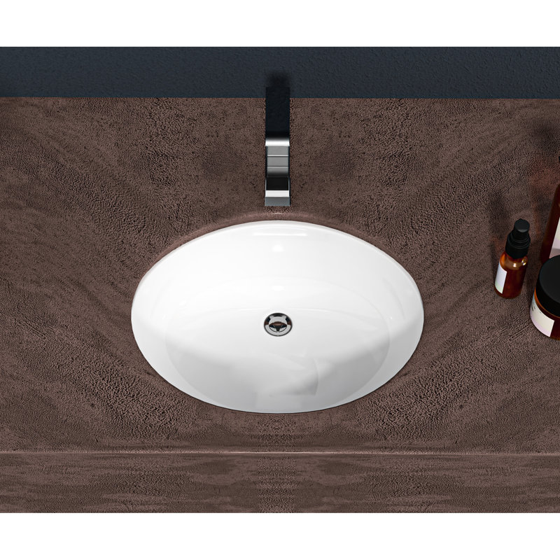 Lavabo de salle de bain ovale encastré en céramique blanc 16,5 "x 13,4", à faible pouvoir absorbant, finition lisse, avec trop-plein poli et teint, pour salle de bain de restaurant