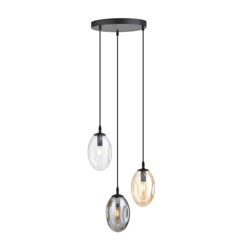Edelie 3 - Light Black Cluster Pendant, Grey/Clear/Gold