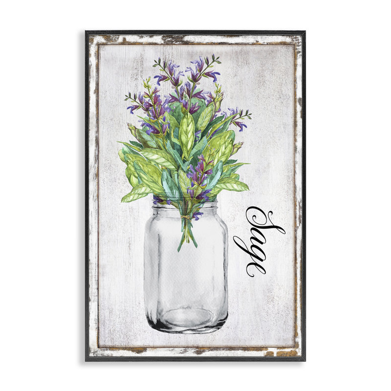 Art de giclée de sauge rustique de jardin par Creatif Belle, H 18 po x l 12 po, Giclée encadrée noir minuit