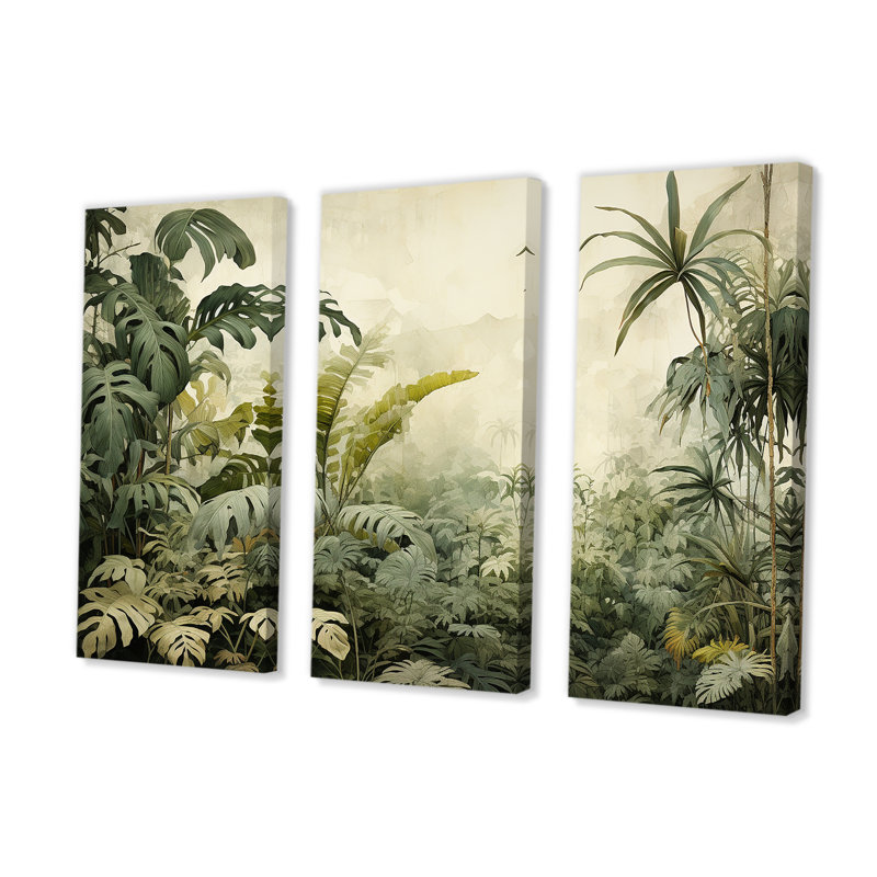 «Vintage Jungle Landscape», ensemble d'art mural sur toile Jungle, H 32 po x l 48 po x P 1 po, Toile tendue