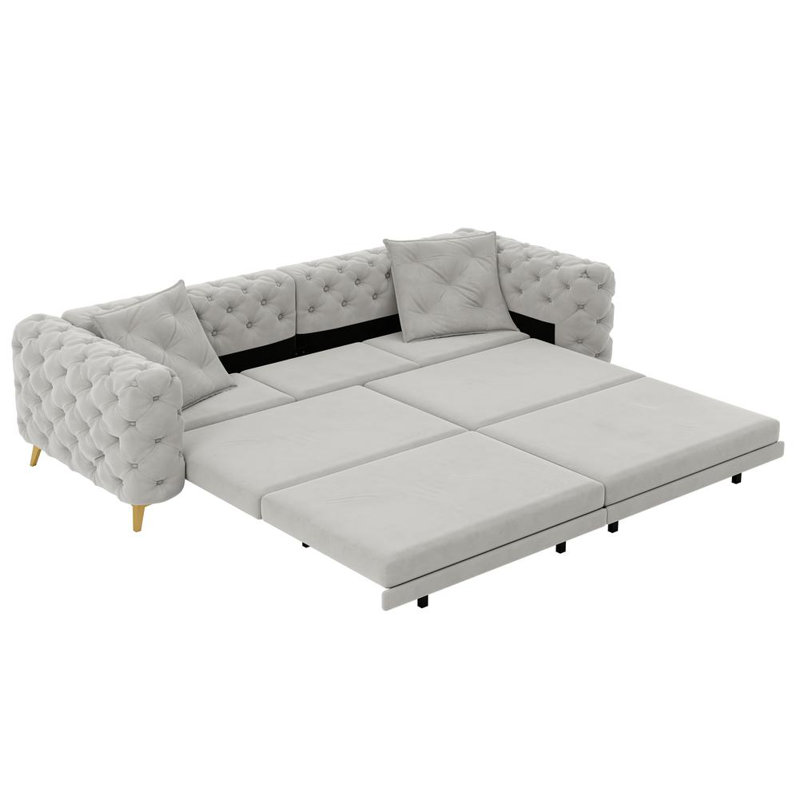 Canapé-lit convertible 3 en 1 avec siège profond, conception capitonnée et repose-pieds mobile pour des espaces de vie polyvalents