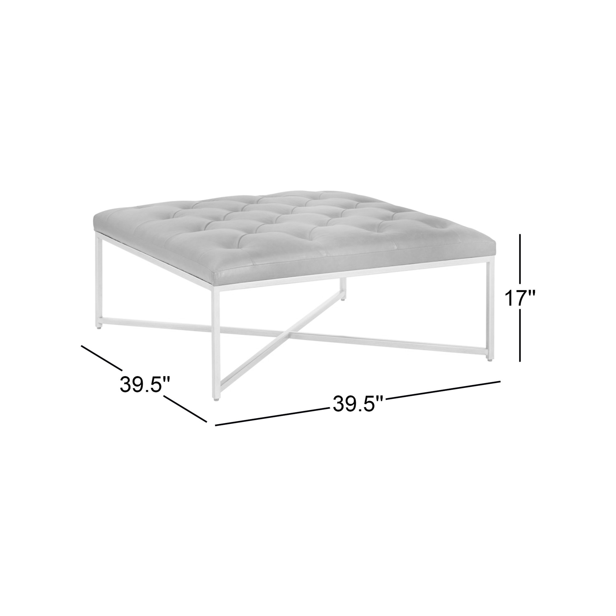 Osa Leather Ottoman, Vanilla Genuine Leather