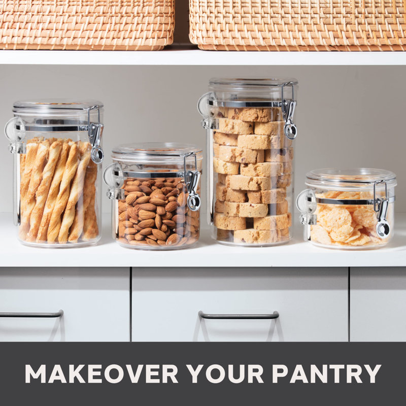 Ensemble de 4 bocaux transparents avec couvercles à pince, contenants hermétiques de tailles idéales pour le rangement en vrac dans la cuisine et le garde-manger