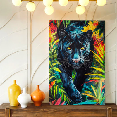 «Black Panther Jungle», impression sur toile colorée, gros chat tropical, impression sur toile, œuvre d'art colorée noire pour le salon, le bureau de la chambre à coucher, le mur de la galerie du couloir, loft