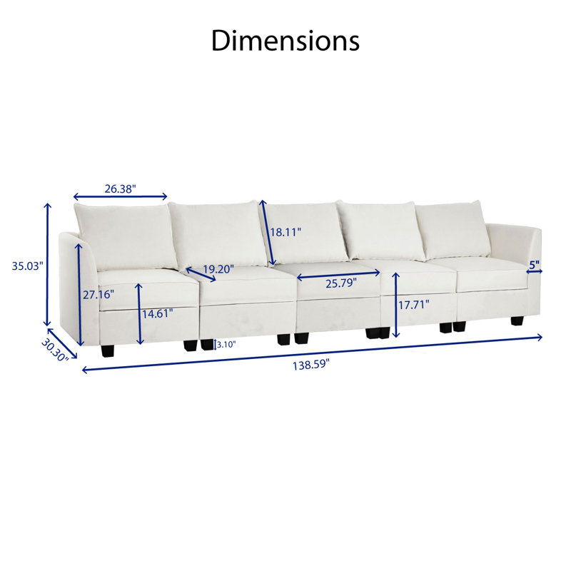 Drashti Convertible Modular Sectional Linen Sofa for Living Room, Apartment, Office, White