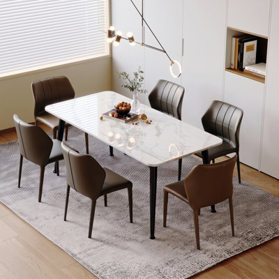 55.1 Inch Rectangle Faux Marble Dining Table with Carbon Steel Legs,Simple Assembly Kitchen Dinner Table for 4‑6 Seats