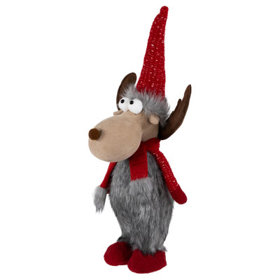 Standing Plush Moose Christmas Figure - 20" - Grey And Red