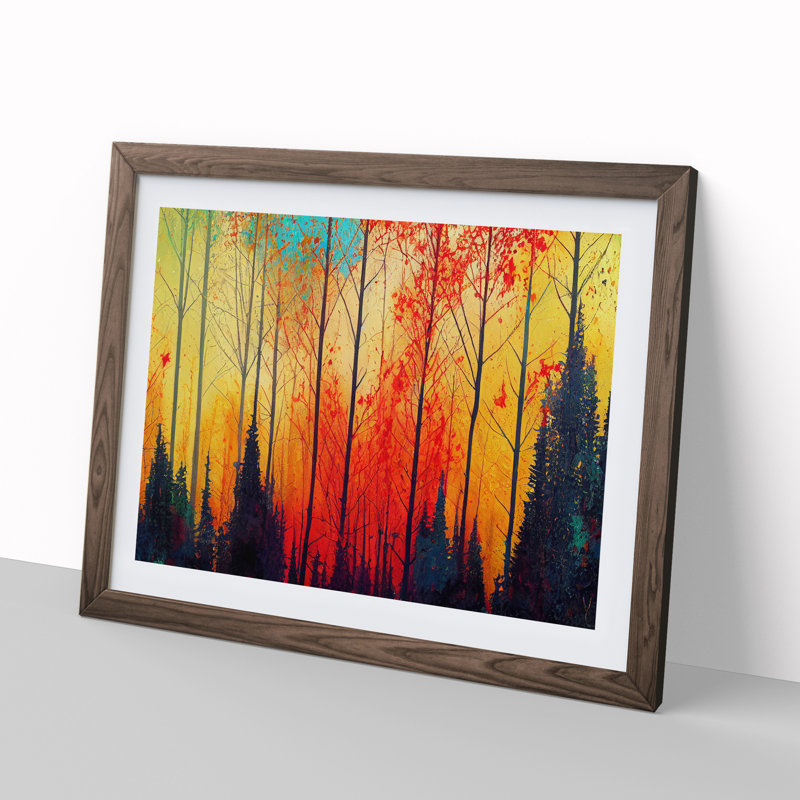 XH1022-6735X Paint Splashed Autumn Forest Vol.4 Abstract - Single Picture Frame Print, 46cm H x 64cm W x 2cm D, Walnut