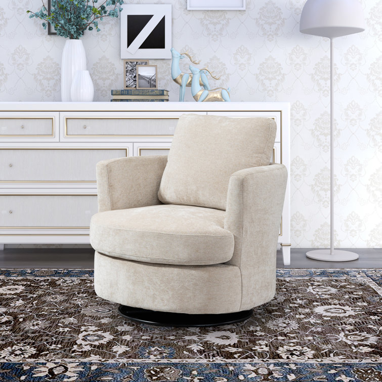 Upholstered Linen Barrel Chair with Ottoman Latitude Run Fabric: Beige 100% Linen