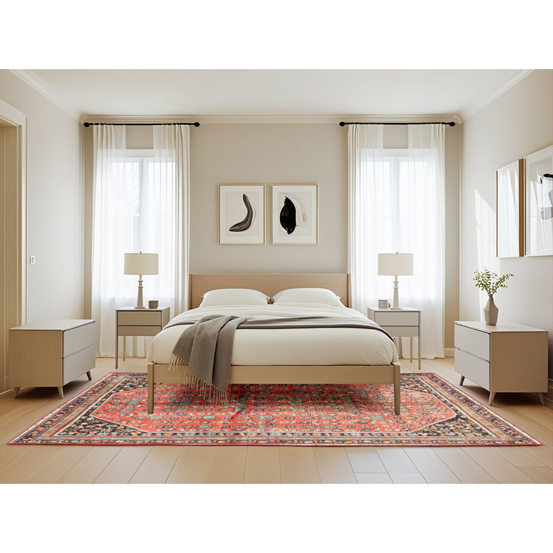 Tapis décoratif rouge sculpteur de style sud-ouest, Rectangle 5 pi x 8 pi
