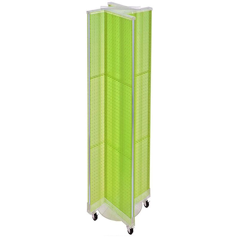 Green Plastic Pinwheel Pegboard Floor Display with Wheeled Base