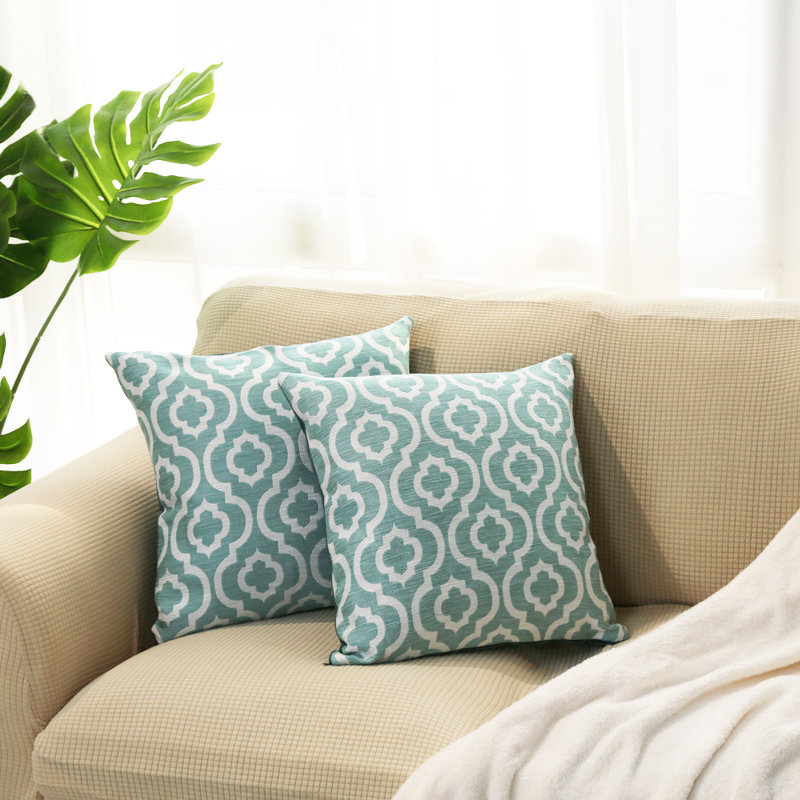Ensemble de 2 coussins en jacquard treillis, Turquoise