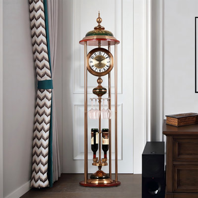 Horloge de plancher rétro en alliage élégant avec porte-bouteilles et porte-bouteilles