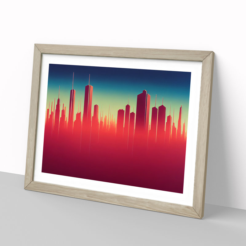 XH1022-7623X Sculptured City Skyline Abstract - Single Picture Frame Print, 46cm H x 64cm W x 2cm D, Oak 