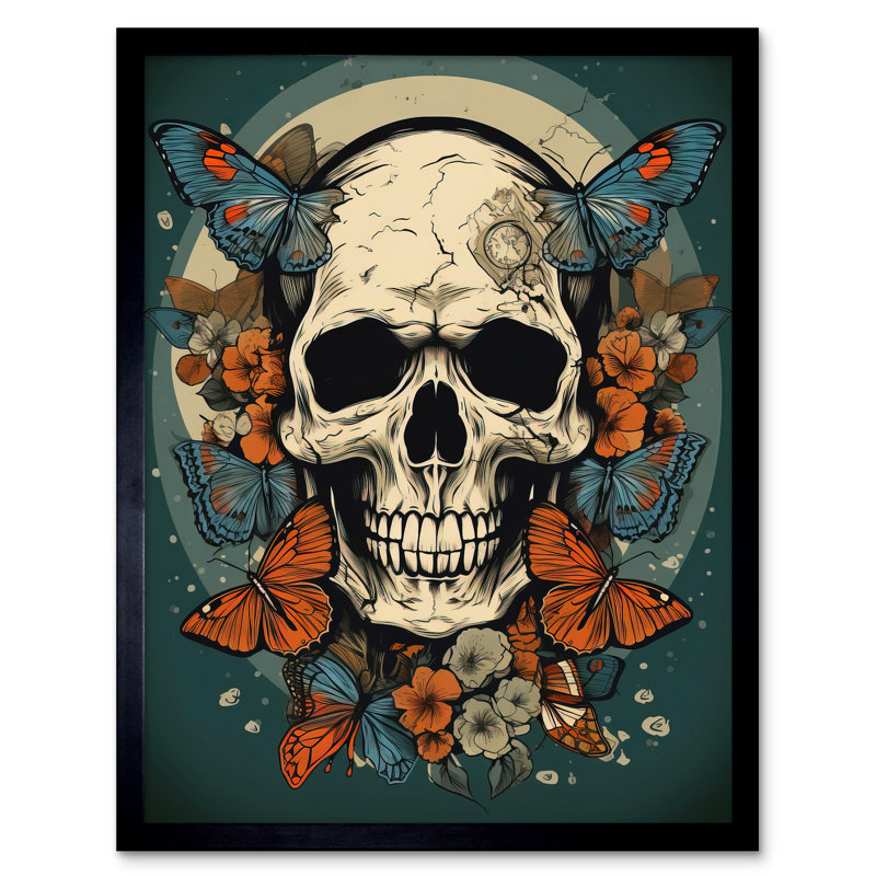 Muna Skull Moths Old School USA Tattoo Ink Body Art Americana 50s - Single Picture Frame Print