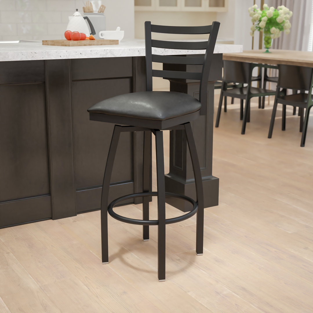Lomonaco Ladder Back Swivel Metal Barstool with Vinyl Upholstered Seat Winston Porter 