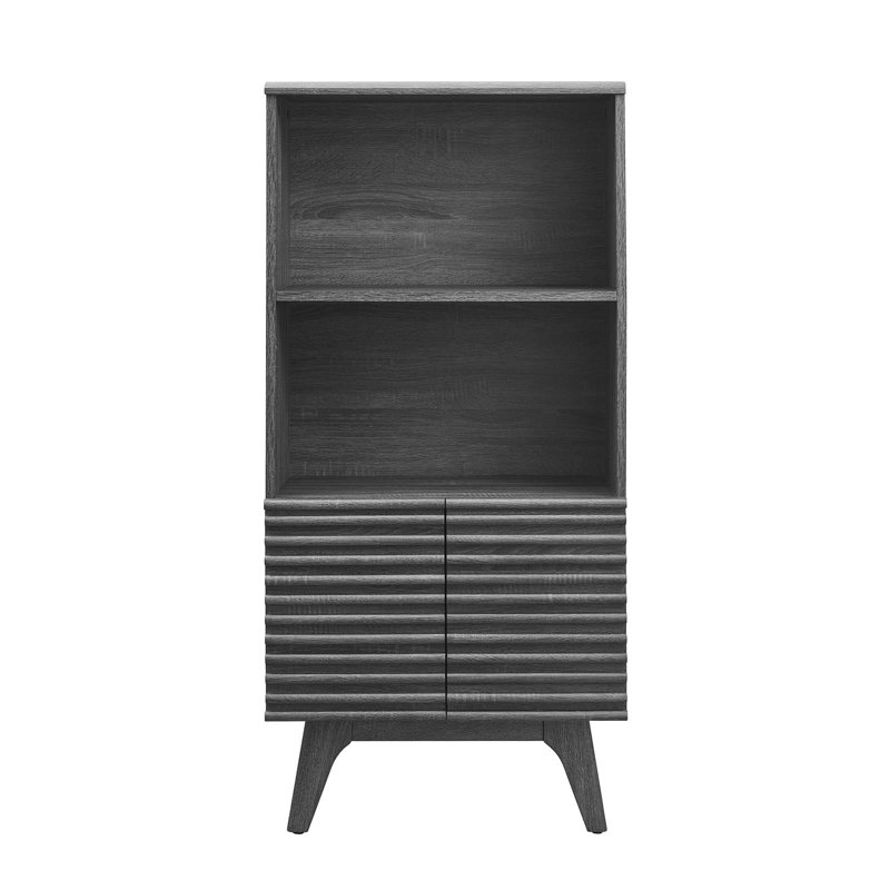 Charcoal Wood Mid-Century Modern Display Cabinet Bookshelf
