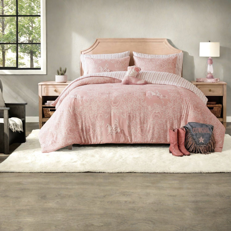 Piece Pink Western Cowgirl Bedding Sets, Full Queen Microfiber Comforter Set