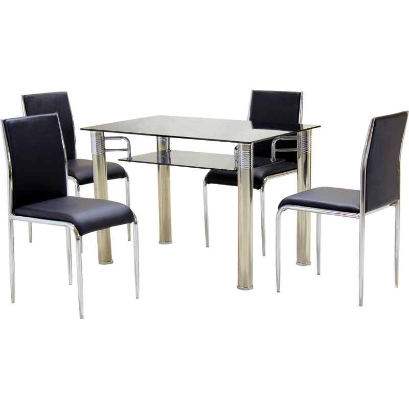 Rectangular Glass Top Dining Table, Black