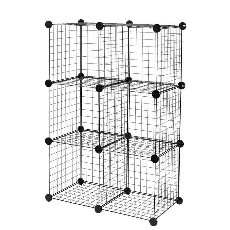 Basics 6-Cube Wire Grid Stackable Storage Shelves, 12 x 12-Inches, Black, 12.6"D x 26"W x 38"H, Black