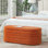 Banc de rangement moderne avec repose-pieds ovale en tissu rembourré et rembourré avec compartiment caché pour plus de sièges et de rangement