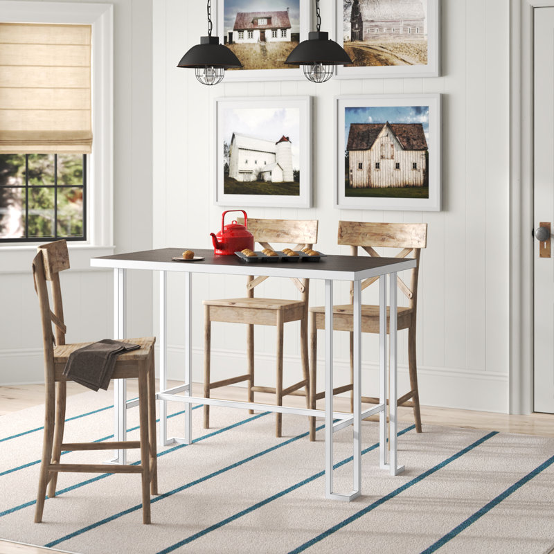 Montreal Metal Base Dining Table, Vintage White/Espresso