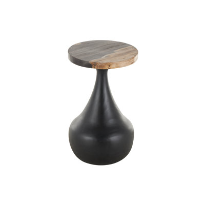 Teak Wood Handmade Fluted Side End Accent Table With Brown Tabletop