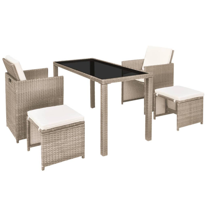 Ensemble repas d'extérieur en rotin gris moyen pliable