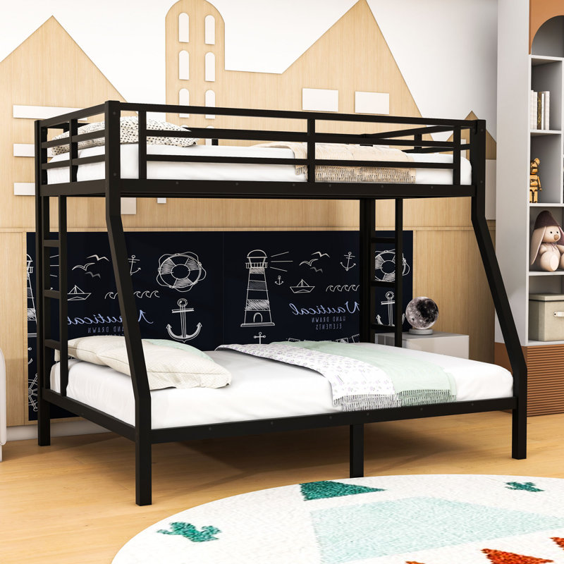Metal Bunk Bed With Slats, Black, Extra-Long Twin Over Queen