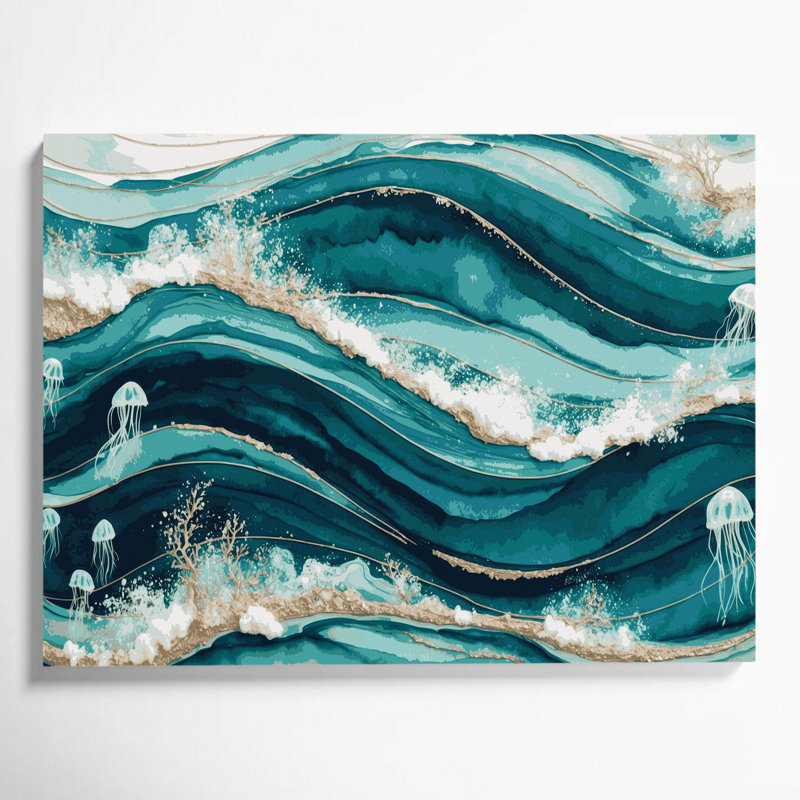 Art nautique sur toile vert sarcelle nautique, H 8 po x l 10 po