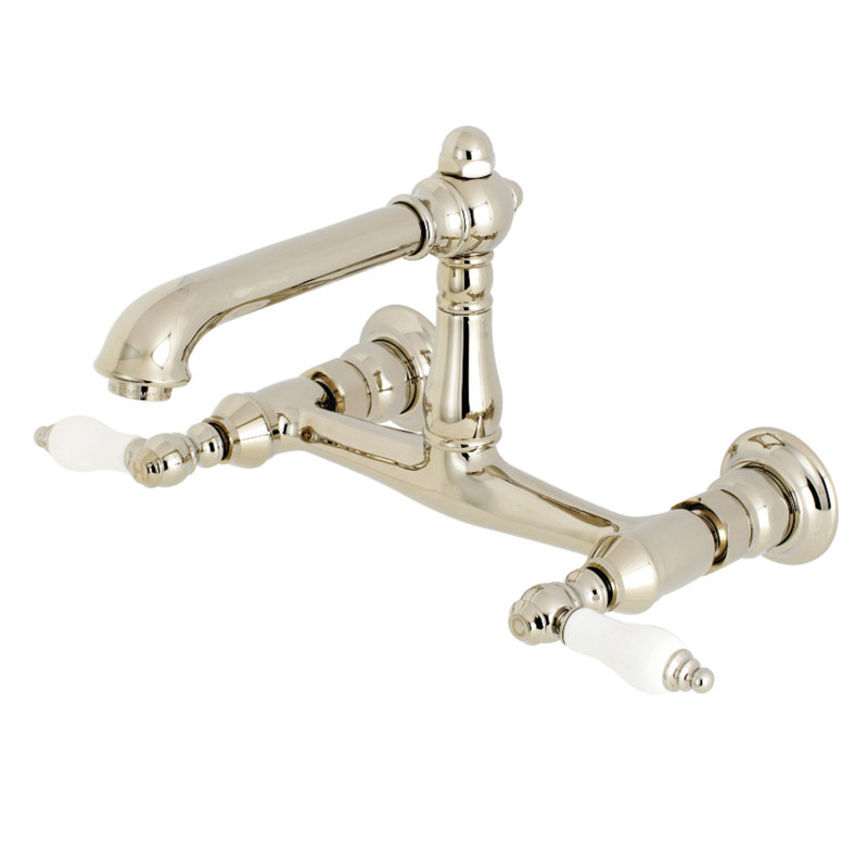 Kingston Brass English Country Two-Handle 2-Hole Wall Mount Bathroom Faucet, Polished Nickel