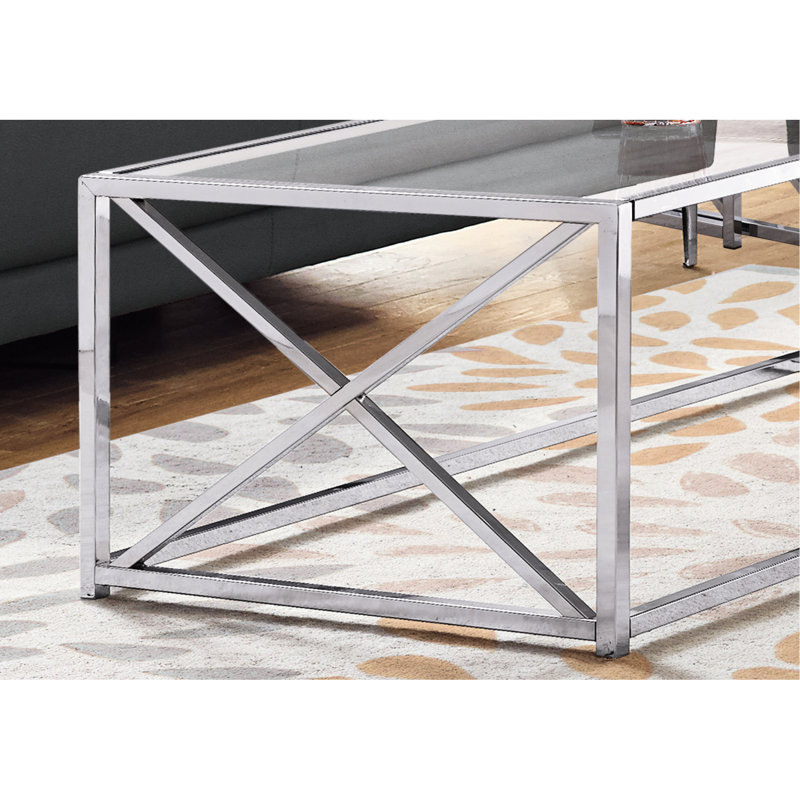 Table basse rectangulaire en verre trempé avec pieds en métal pour n'importe quelle pièce Table spacieuse: plateau et base transparents