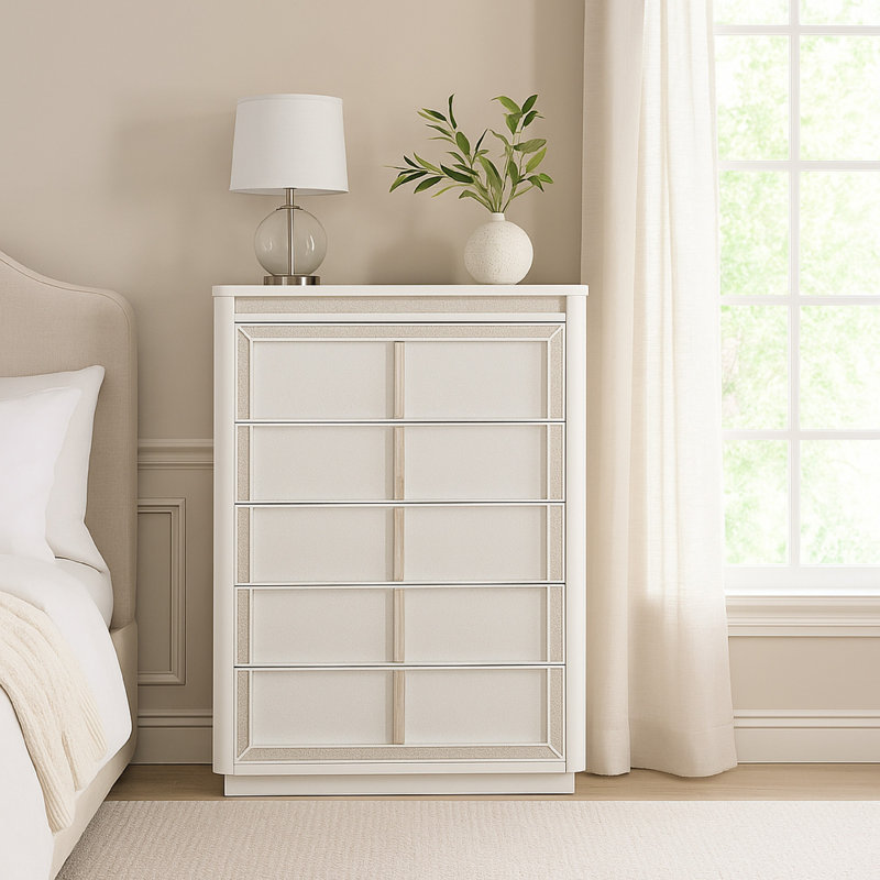 Grande commode Canaal, 5 tiroirs, finition blanche 58 po, lumière DEL