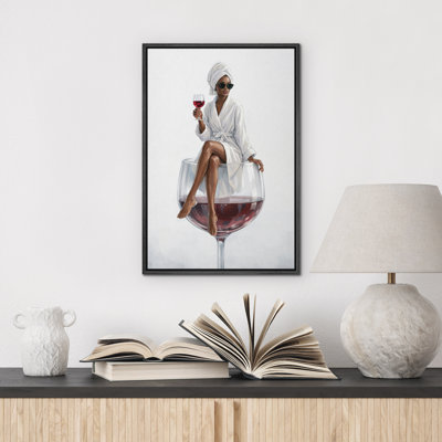 Food And Beverages " Elegant Woman In Wine Glass Fashion Portrait Framed Canvas Master Bedroom Wall Art Work Print "
