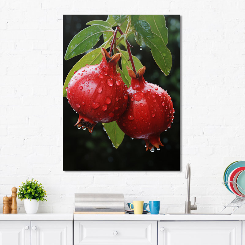 Fruit grenade rouge pointillisme II sur toile, H 20 po x l 12 po x P 1 po
