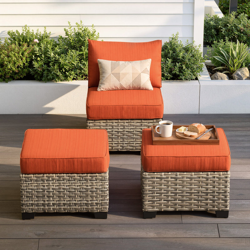 Ensemble de 3 chaises de patio sans accoudoirs et repose-pieds pour l'extérieur, Orange