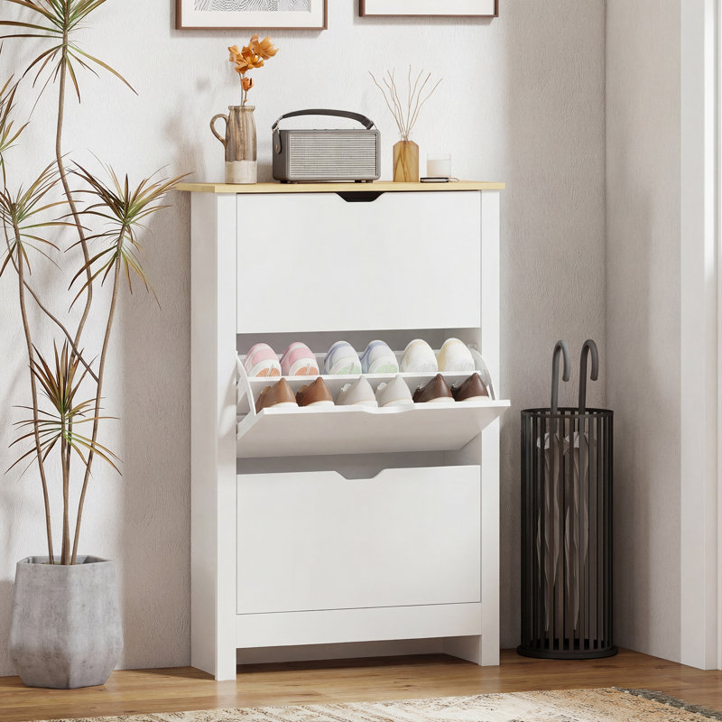 HOMCOM 18-Shoe Storage Cabinet 6 Shelves 3 Drawers Tabletop, White