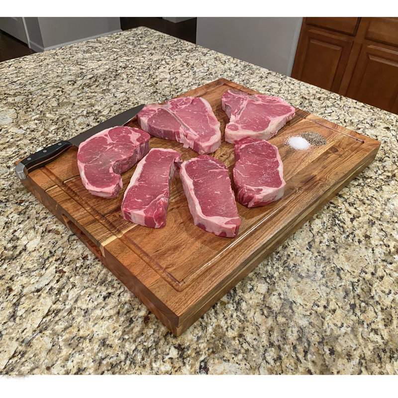 Acacia Wood Cutting Board with Groove Handles, 18 x 12 Inch