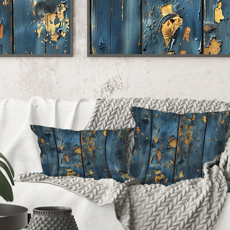 Coussin WeatheWood II - Farmhouse, Bleu / doré, H 16 po x l 16 po