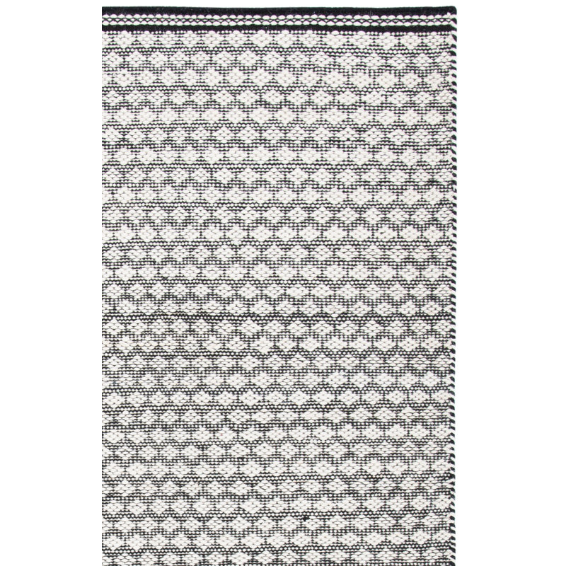 Kilim Flat Weave Wool/Cotton Geometric Rug in Ivory/Black, Runner 2'3" x 9'
