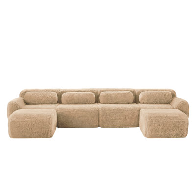 U-shaped Boneless Sofa 32D High Density Sponge Bottom Anti-Slip Design,No Assembly Required Ergonomic Design,Free Combination Full-compression Vacuum Packaging,For Living Rooms,Chcolate,Light Khaki